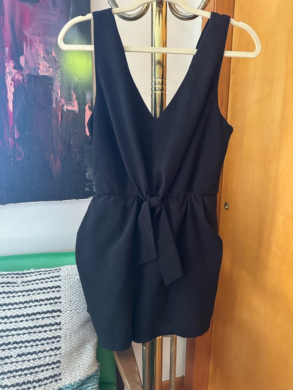 Classic Black V-Neck Tie-Waist Romper